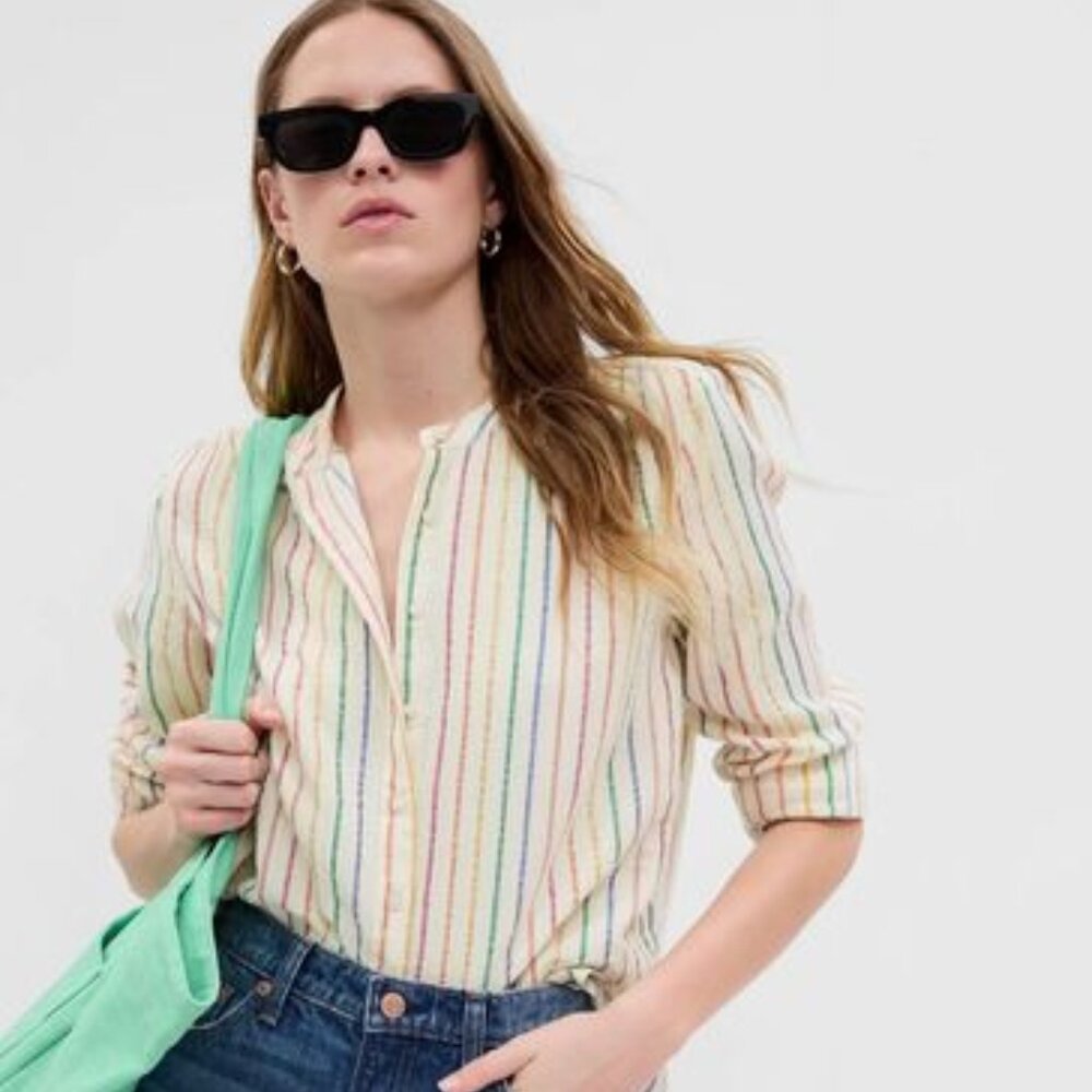 The Gap Crinkle Gauze Shirt rainbow size medium tall